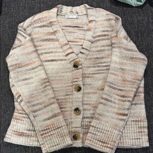 Signature Cream Multicolor Heathered Button-Front sweater/ Cardigan